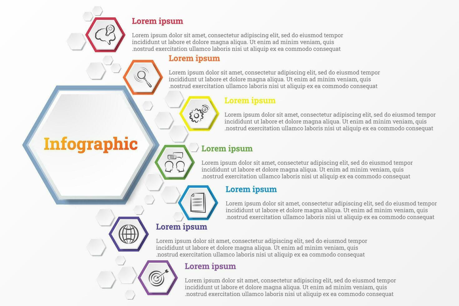 infographic den där tillhandahåller en detaljerad Rapportera av de företag, dividerat in i 7 ämnen. vektor