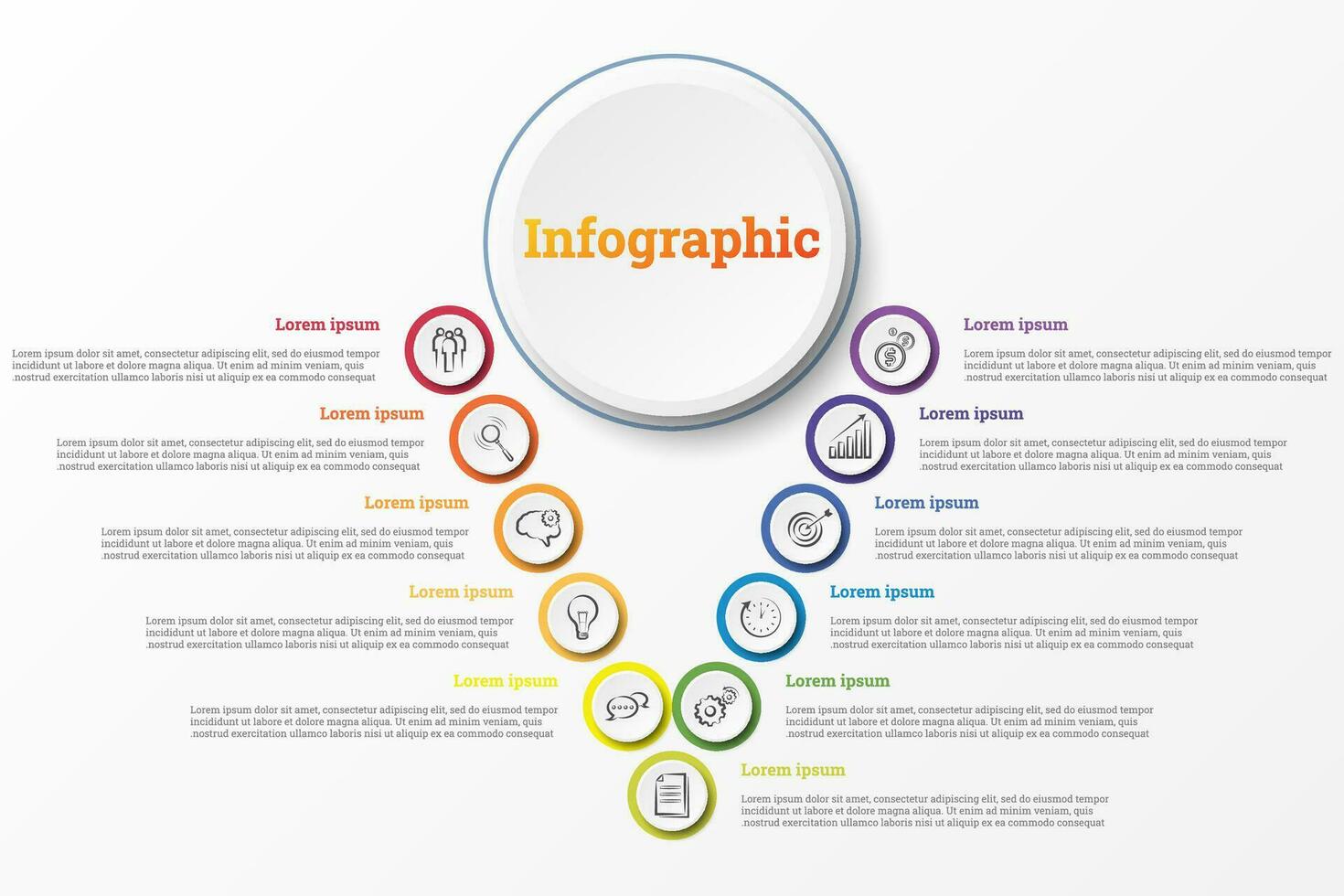 Infografik Das bietet ein detailliert Bericht von das Geschäft, geteilt in 11 Themen. vektor