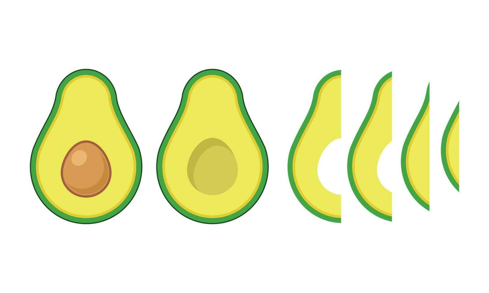 Avocado Obst mit verschiedene Scheibe Größe Vektor eben Design Illustration kostenlos editierbar Vorlage Bild