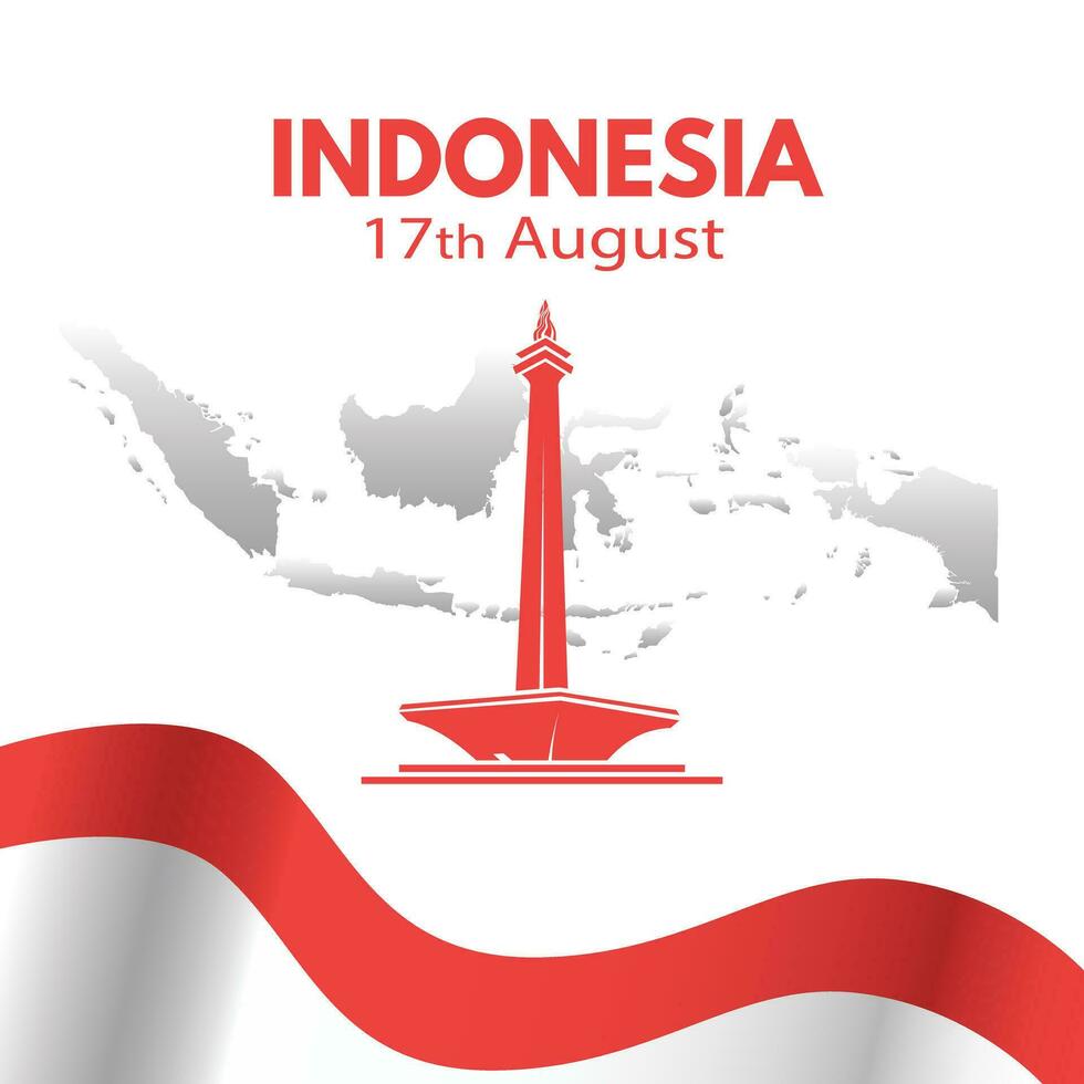 Indonesien Unabhängigkeit Tag Poster mit Monas Monument Vektor im Typografie Vektor Vorlage Bilder editierbar