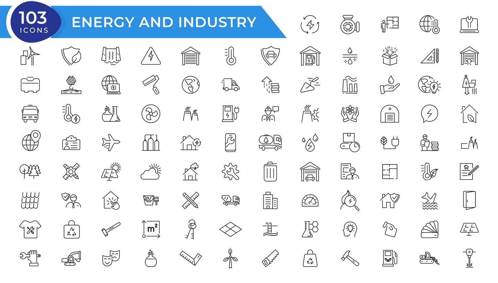 energi och industri linjär ikoner samling. energi och industri linje ikoner uppsättning. vektor illustratör.