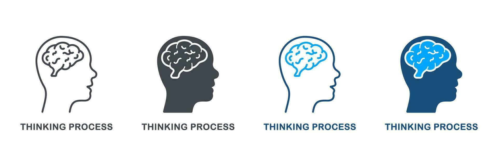 Vorstellung, Idee, Erkenntnis, Brainstorming Silhouette und Linie Symbol Satz. Mensch macht Entscheidung Symbol Sammlung. Denken Prozess Piktogramm. intellektuell Innovation. isoliert Vektor Illustration.