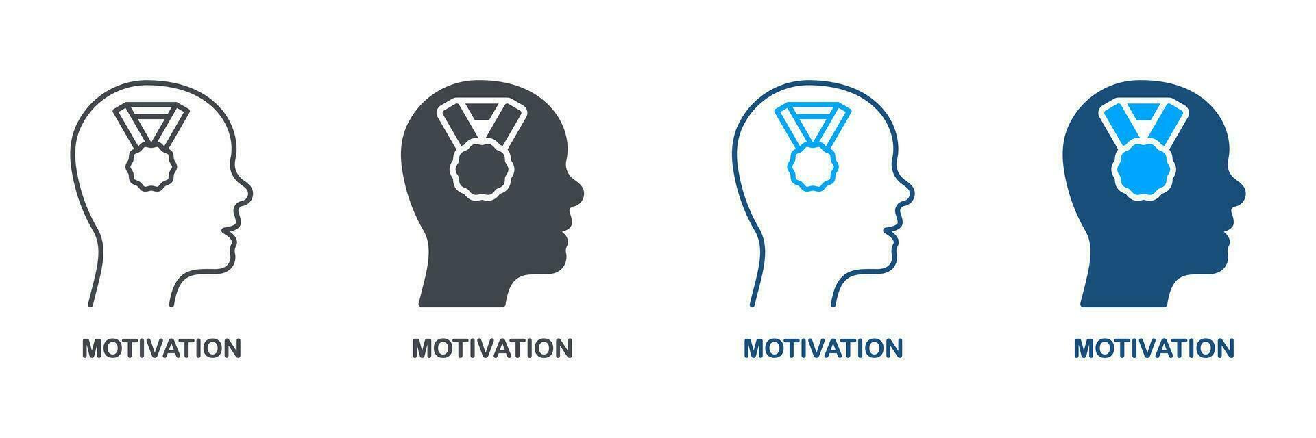 Motivation, Anreiz zu Entwicklung Silhouette und Linie Symbol Satz. Trainer motiviert Champion Prozess Symbol Sammlung. Elastizität und Anerkennung Piktogramm. isoliert Vektor Illustration.