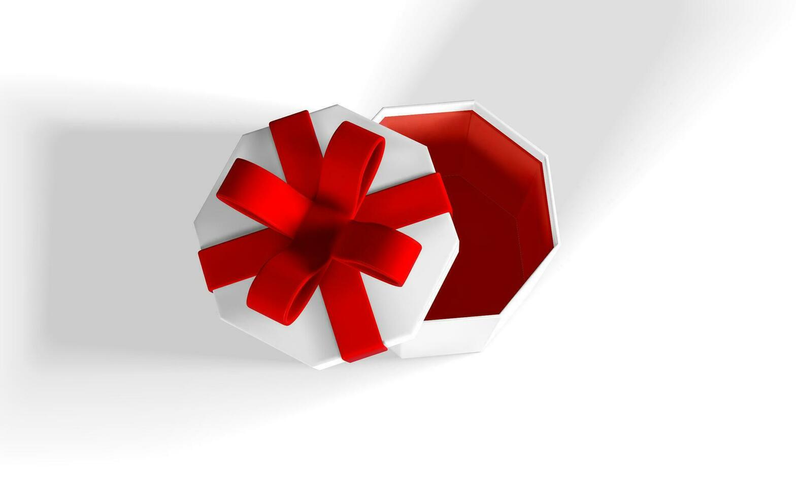 3d framställa realistisk gåva låda med röd rosett. papper låda med röd band och skugga isolerat på vit bakgrund. vektor illustration