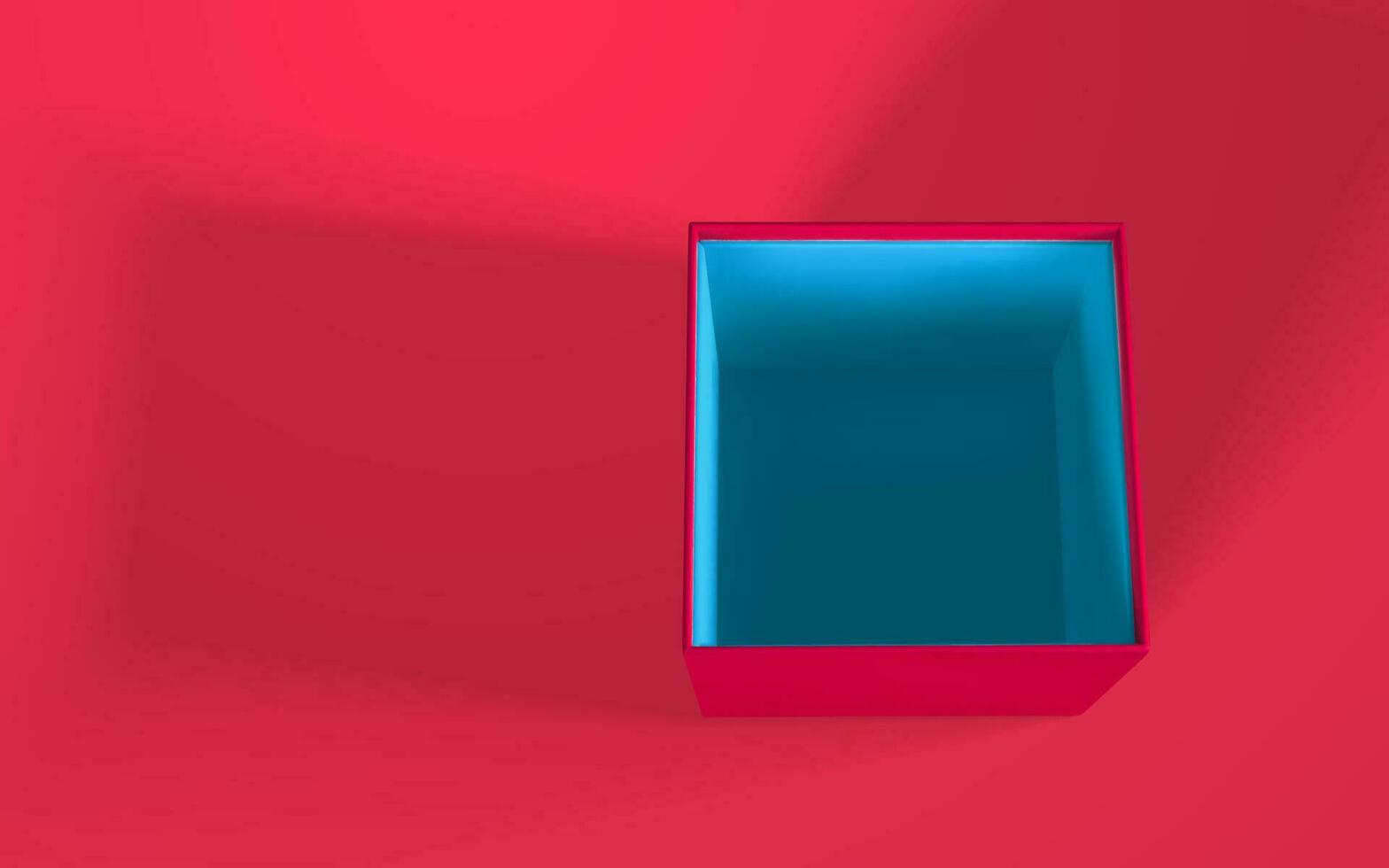 3d framställa och dra förbi maska realistisk öppen gåva låda. papper låda med skugga isolerat på rosa bakgrund. vektor illustration