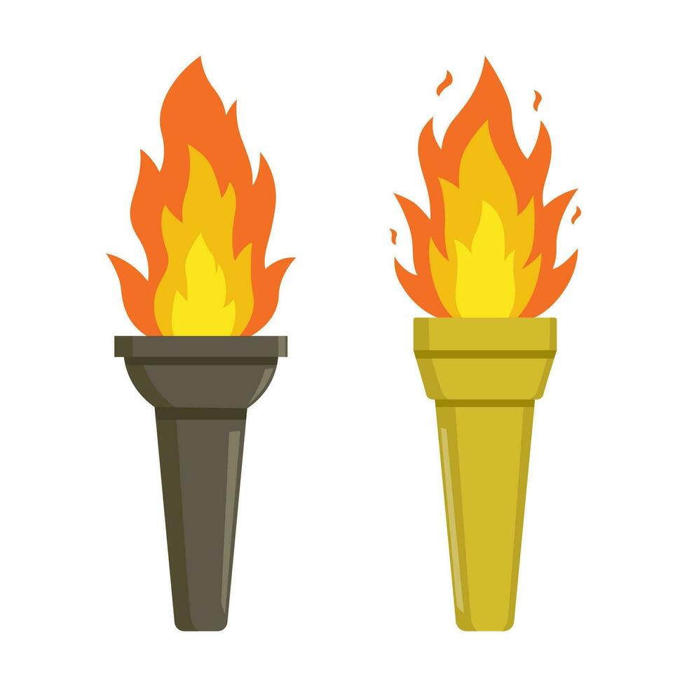 zwei Vektor Illustration von Fackel, Symbol Design, isoliert auf Weiß Hintergrund, Fackel Feuer, Flamme, Wettbewerb Ausrüstung