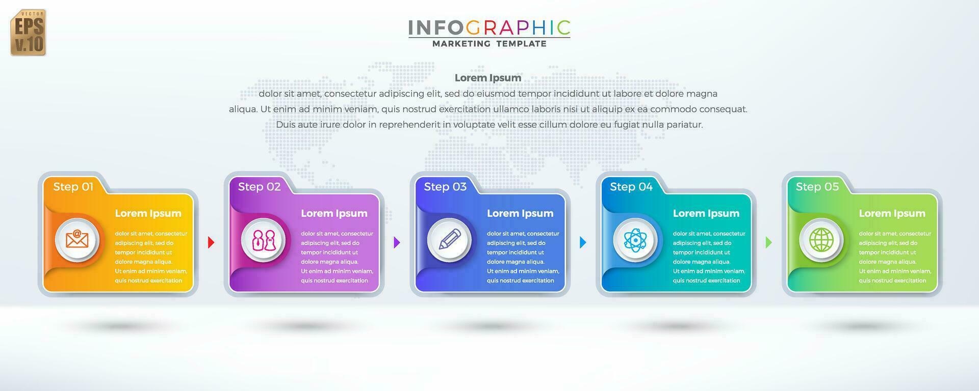 Infografik Geschäft Marketing Vektor Design bunt Vorlage Mappe 5 Optionen oder Schritte im minimal Stil. Sie können benutzt zum Marketing Verfahren, Arbeitsablauf Präsentationen Layout, fließen Diagramm, drucken Anzeige.