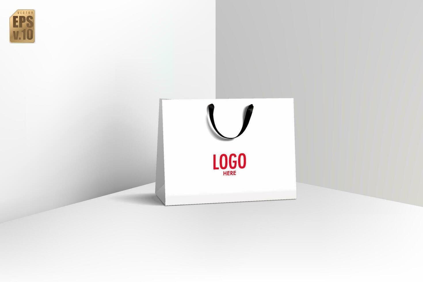 vit papper väska och svart hantera realistisk vektor design. tom logotyp för Föra in varumärke. du kan Begagnade för marknadsföring uppkopplad, försäljning, presentationer layout, reklam, befordran, handla, skriva ut annons.