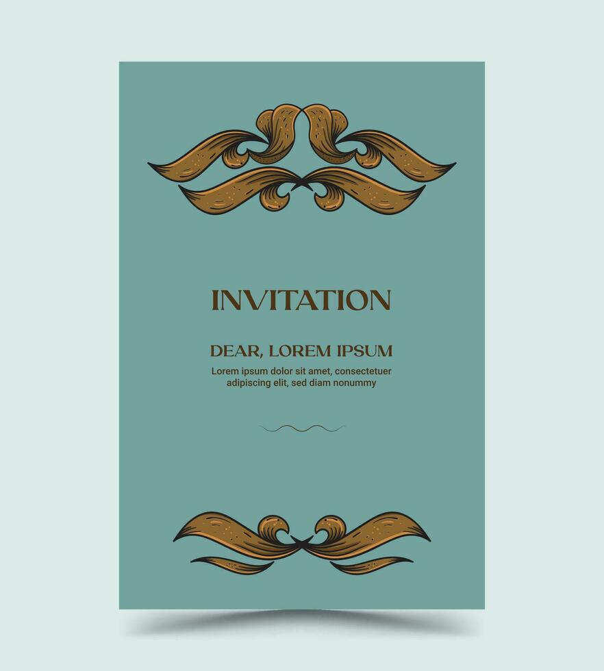 guld retro årgång stil klassisk bröllop inbjudan mall med grön bakgrund, vektor illustration