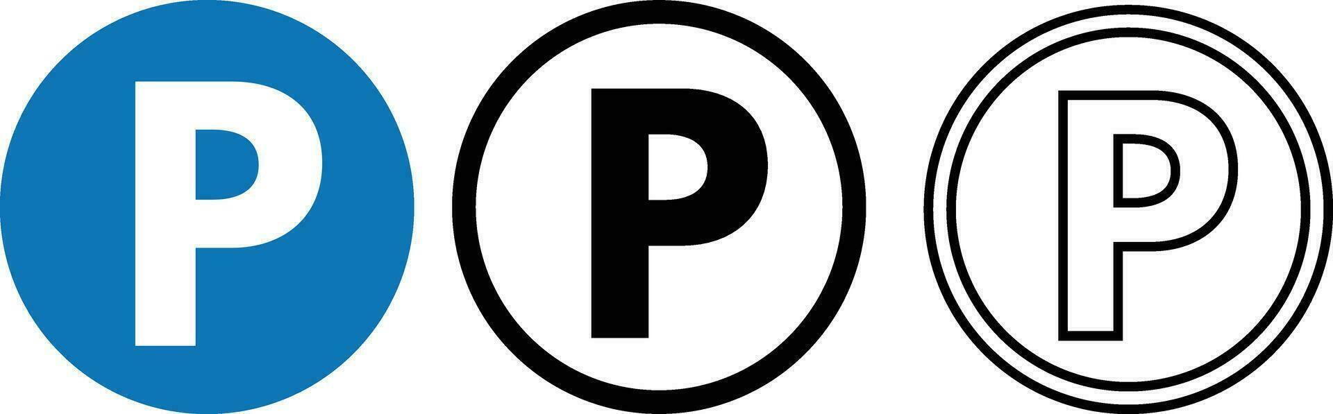 Parkplatz Symbol einstellen im 3 Stile . Auto Parkplatz Symbol Vektor . Parkplatz und der Verkehr Zeichen isoliert auf Weiß Hintergrund