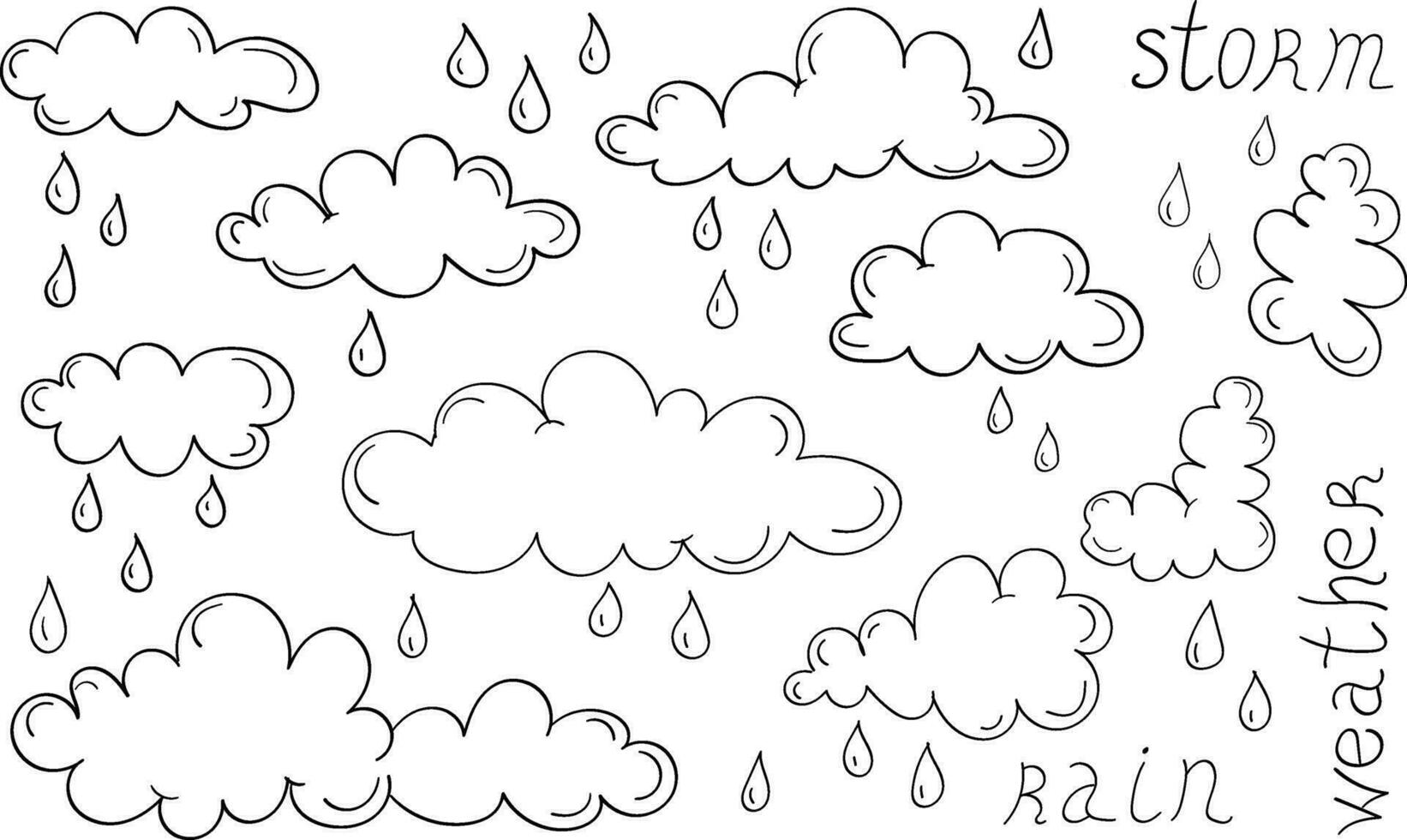 Regen Symbole - - Wolken und Tropfen im das Gekritzel Vektor einstellen