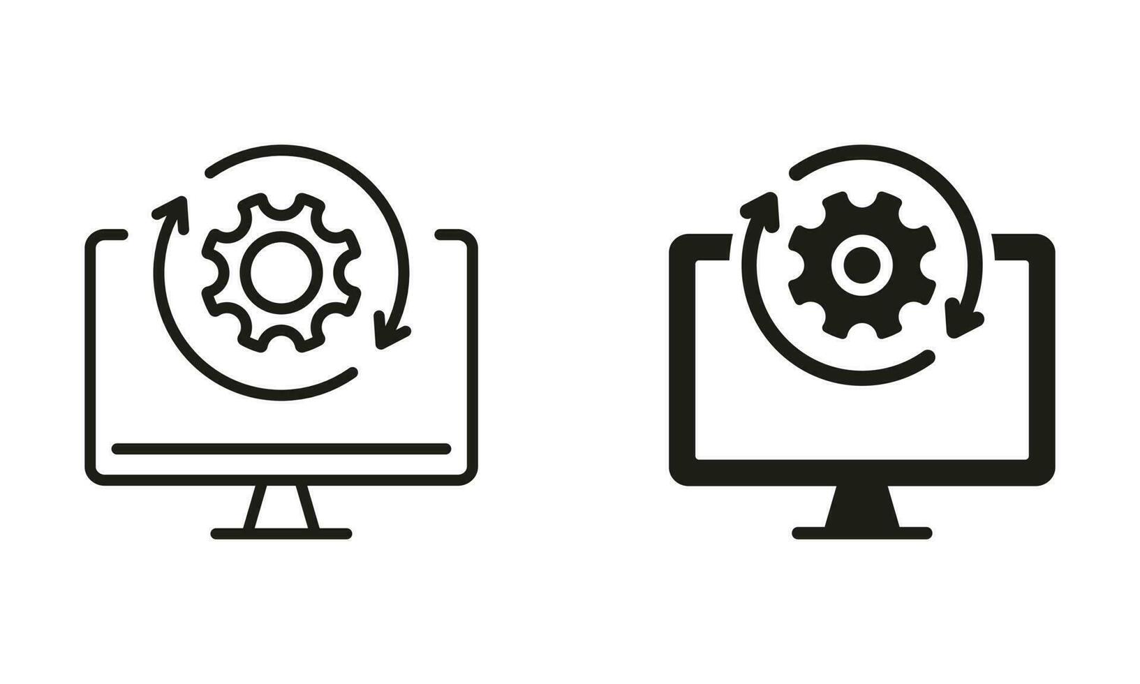 Aktualisierung von Software Linie und Silhouette Symbol Satz. Computer System aktualisieren Piktogramm. herunterladen Prozess unterzeichnen. Aktualisierung Fortschritt Symbol Sammlung. Vektor isoliert Illustration.