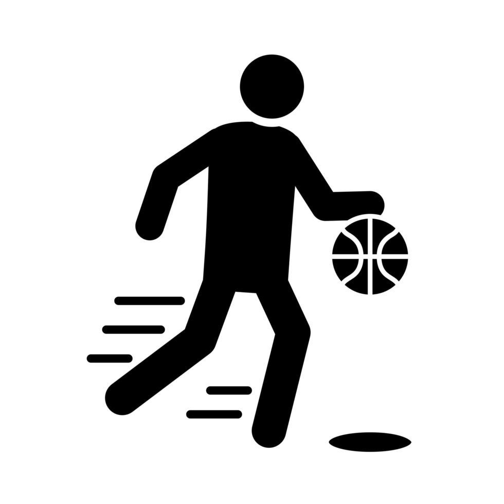 Basketball-Spieler mit Ball, der Erholungssport-Silhouette-Stil-Ikone läuft vektor