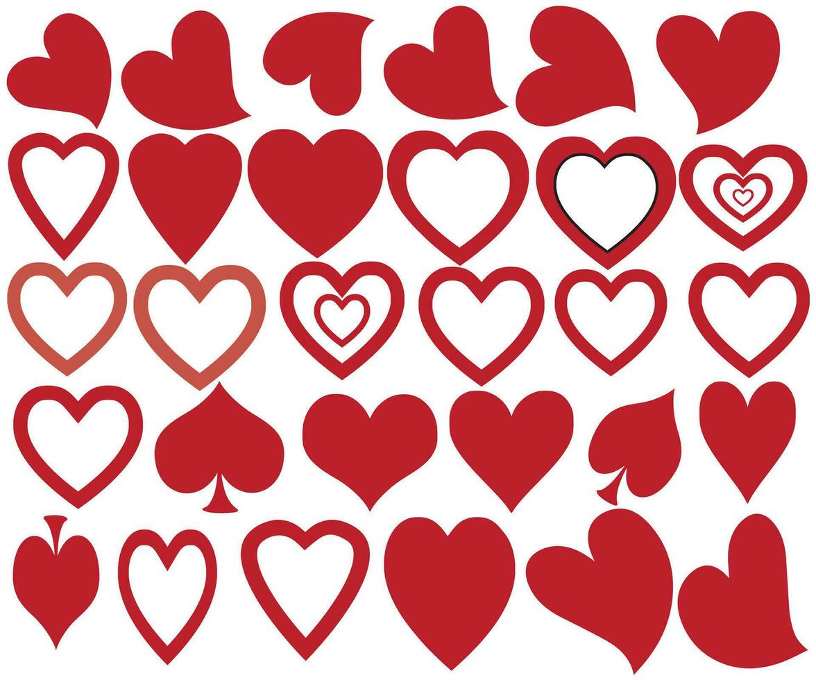 Liebe Herzen Symbol. abstrakt rot liebend Herz Symbole zum Valentinsgrüße Tag, Gliederung schön rot Herz Elemente und Liebe Silhouette Symbole isoliert Satz. Romantik linear und gefüllt Symbol bündeln. Herz Symbol vektor