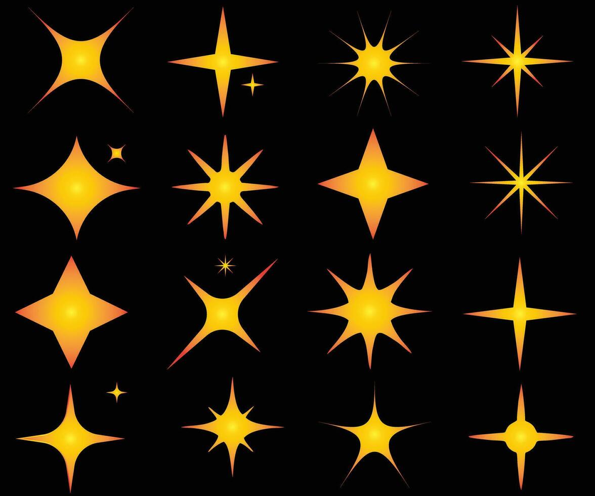 minimalistisch Farbe Sterne Symbol, funkeln Star gestalten Symbole. modern geometrisch Elemente, leuchtenden Star Symbole, abstrakt funkeln schwarz Silhouetten Symbol Vektor einstellen
