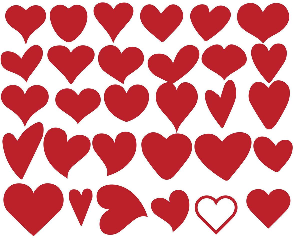 kärlek hjärtan ikon. abstrakt röd kärleksfull hjärta symboler för valentines dag, översikt härlig röd hjärta element och kärlek silhuett ikoner isolerat uppsättning. roman linjär och fylld symbol bunt. hjärta ikon vektor