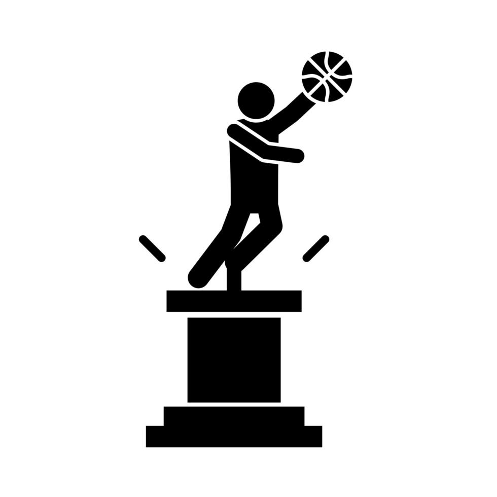 basket spel trofé spelare med boll award rekreation sport siluett stil ikon vektor