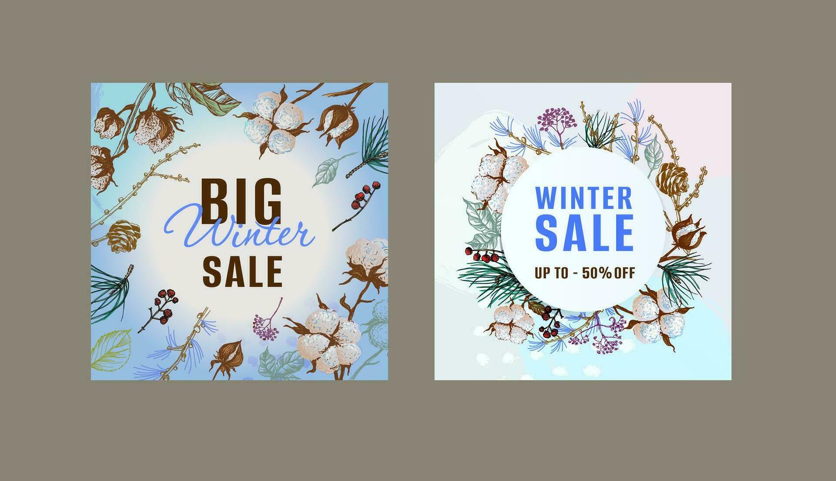 einstellen von Winter Verkauf Geschichten Banner Vorlagen. Winter Schnee Design zum Neu Geschichten und Promo Beiträge. Winter Design mit Winter Pflanzen. vektor