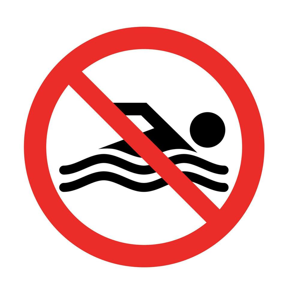 Nein Schwimmen rot Verbot halt Zeichen, rot Kreis Warnung und Nein Eintrag oder Zugriff mit Symbol, einfach Vektor Grafik Illustration, isoliert auf Weiß Hintergrund mit