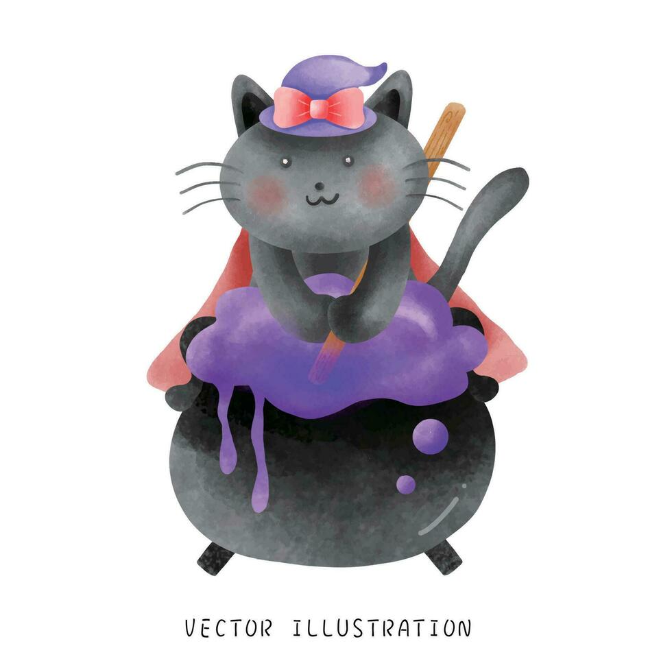 schwarz Katze vorbereiten ein witchy Trank zum Halloween. vektor