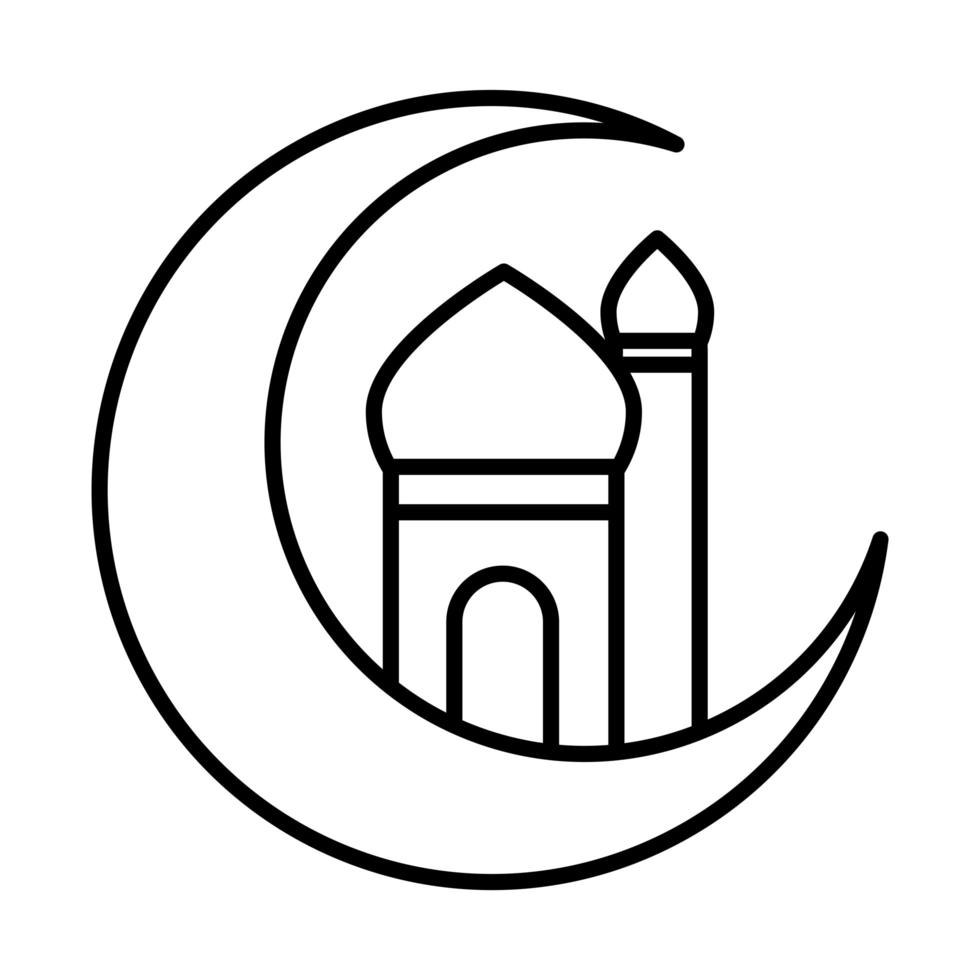 halbmond mit tempel eid mubarak islamischen religiösen feierlinie ikone vektor