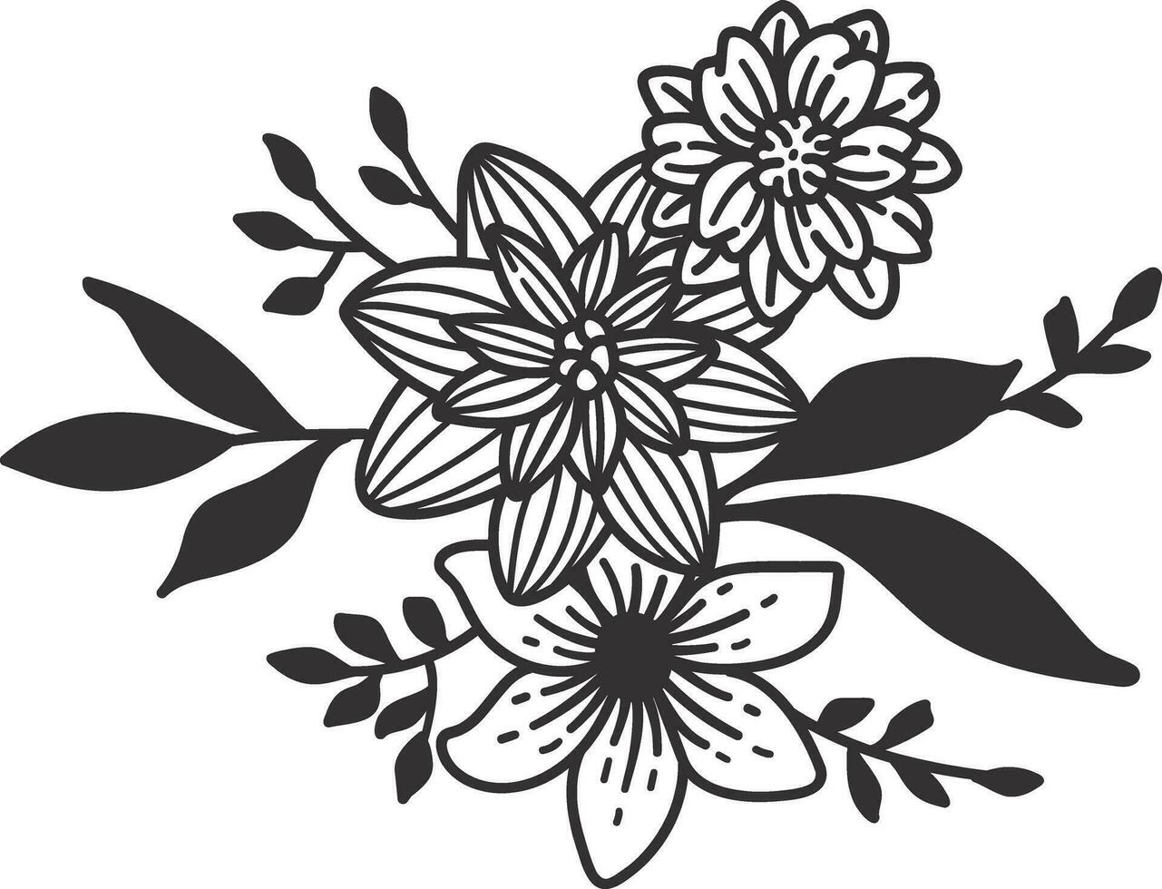 Hand gezeichnet Gekritzel Blumen- Strauß. schwarz und Weiß Vektor Illustration.