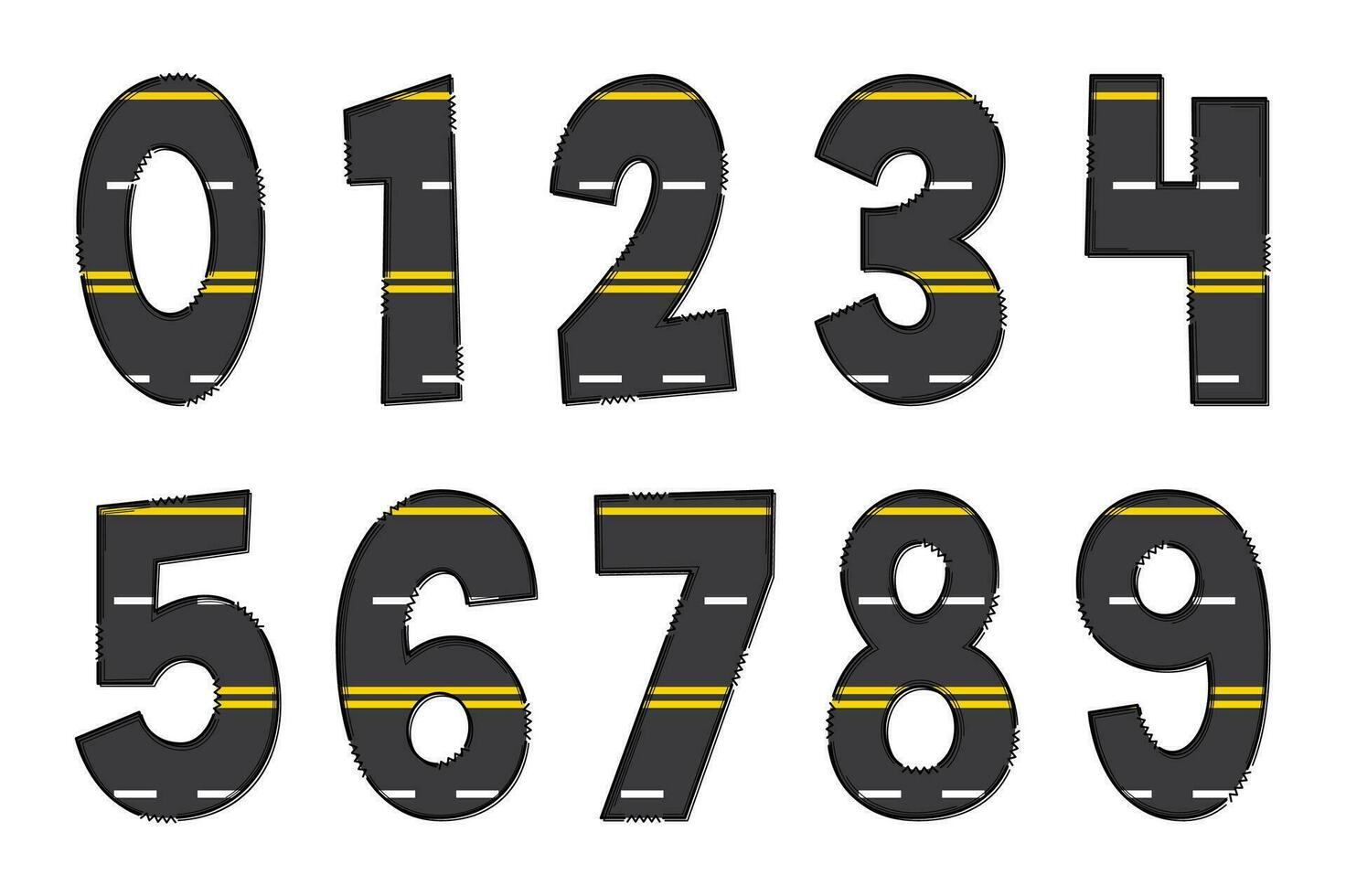 handgemacht Gerade Asphalt Zahlen. Farbe kreativ Kunst typografisch Design vektor