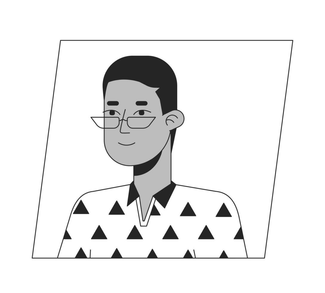 Ruhe afrikanisch amerikanisch Junge im Brille schwarz Weiß Karikatur Benutzerbild Symbol. editierbar 2d Charakter Benutzer Porträt, linear eben Illustration. Vektor Gesicht Profil. Gliederung Person Kopf und Schultern