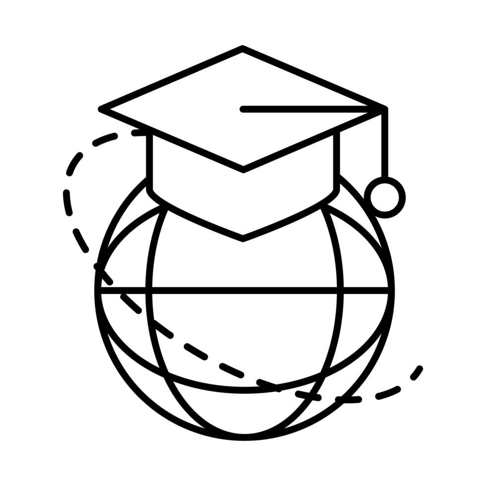 online utbildning examen hatt värld anslutning webbplats och mobila utbildningar linje stil ikon vektor