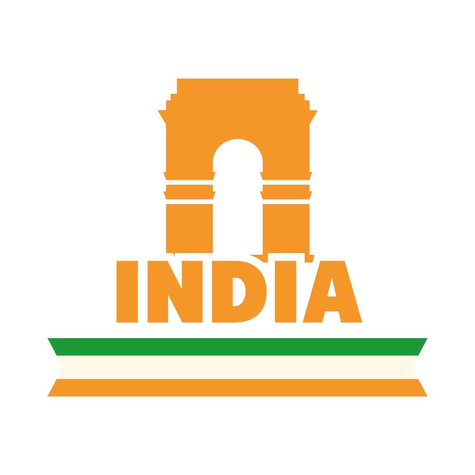 glad självständighetsdagen indien monument indina gate landmärke flagga platt stil ikon vektor
