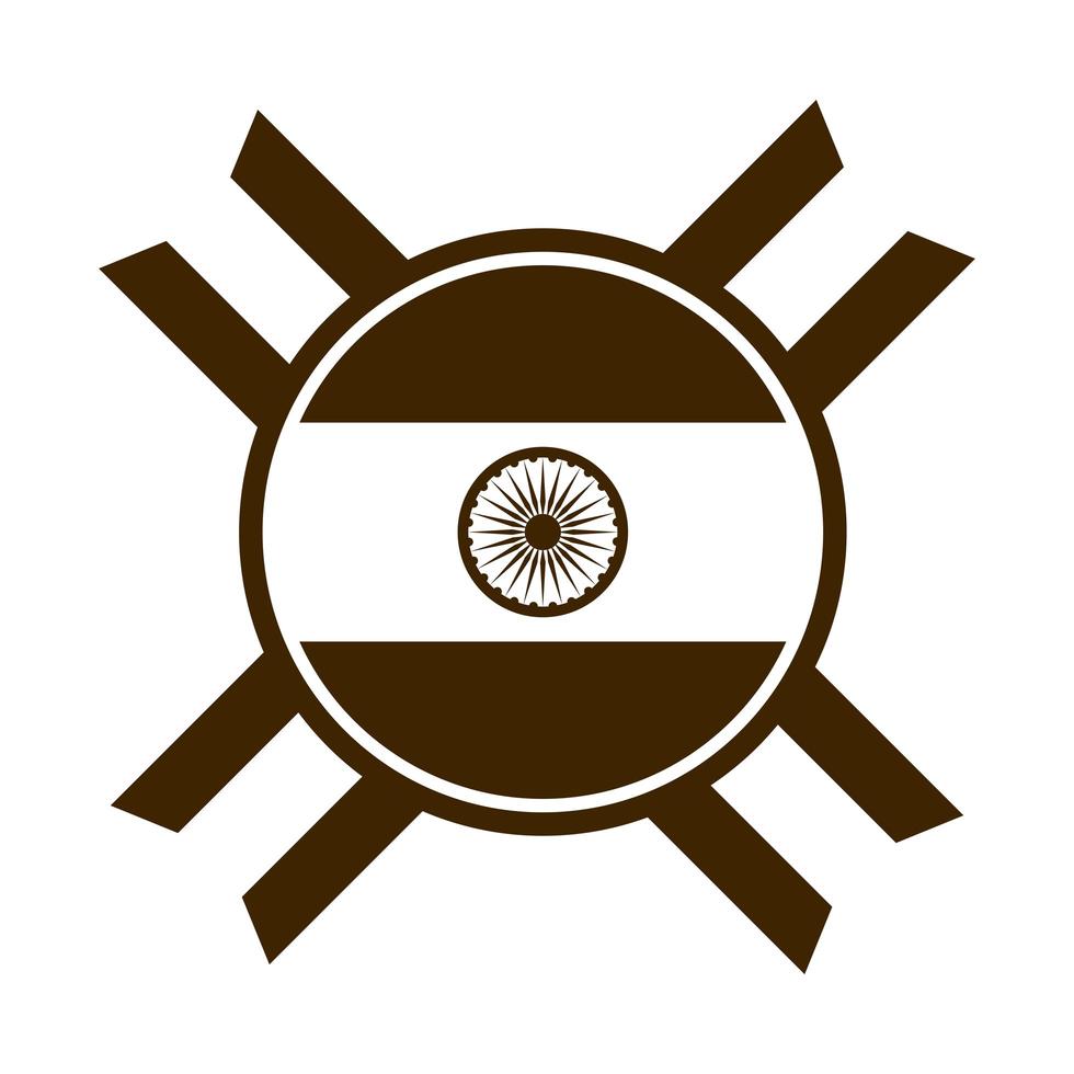 glad självständighetsdag Indien Ashoka hjul nationella emblem siluett stilikon vektor