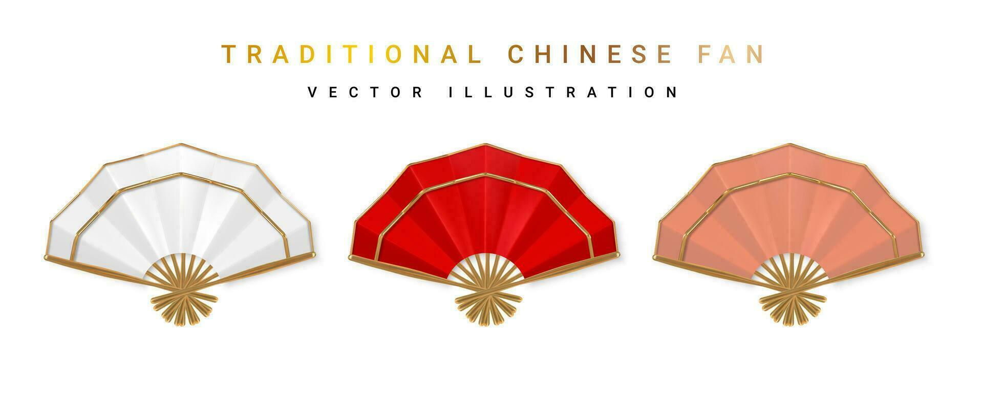 3d traditionell kinesisk fläkt. asiatisk traditionell element. vektor illustration