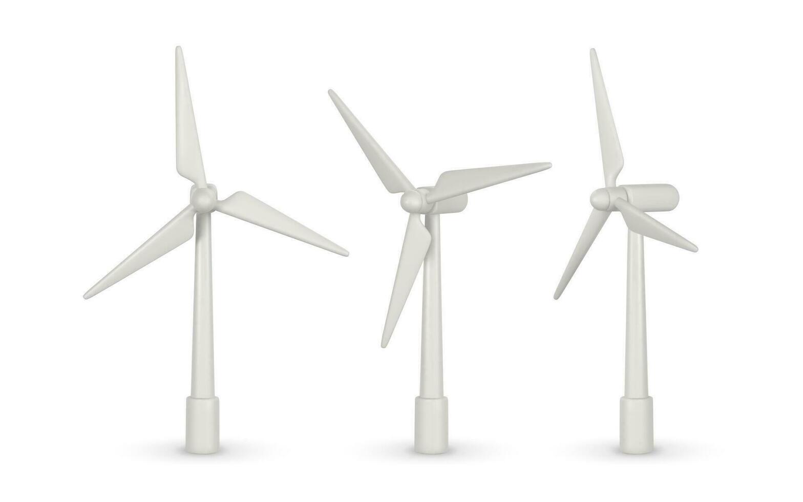 3d realistisk vind turbin med skugga i tecknad serie stil. grön och alternativ eco energi begrepp. vektor illustration