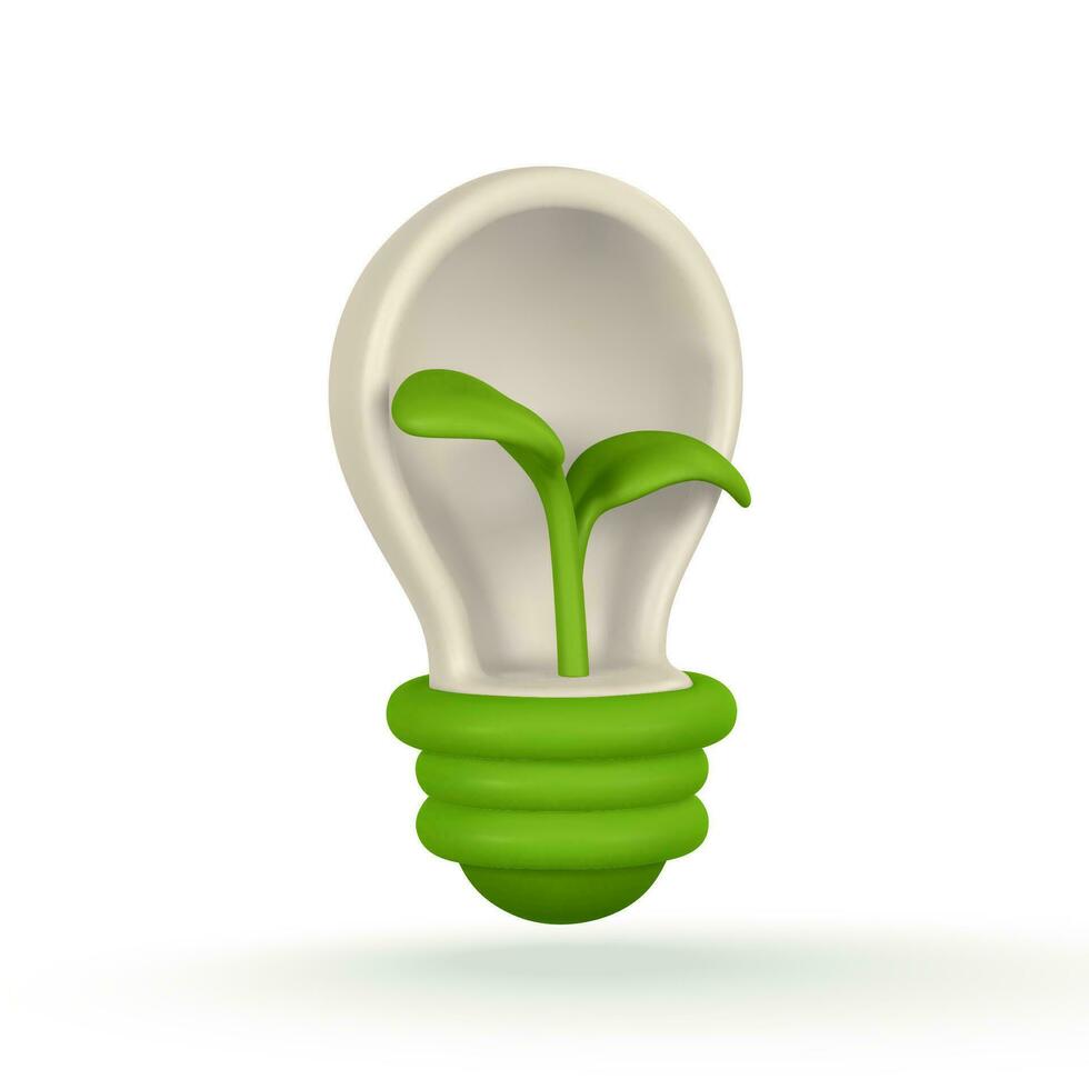 3d ljus Glödlampa med grön gro i tecknad serie stil. grön energi, rena energi, global uppvärmning, återvinna, skydda miljö begrepp. vektor illustration