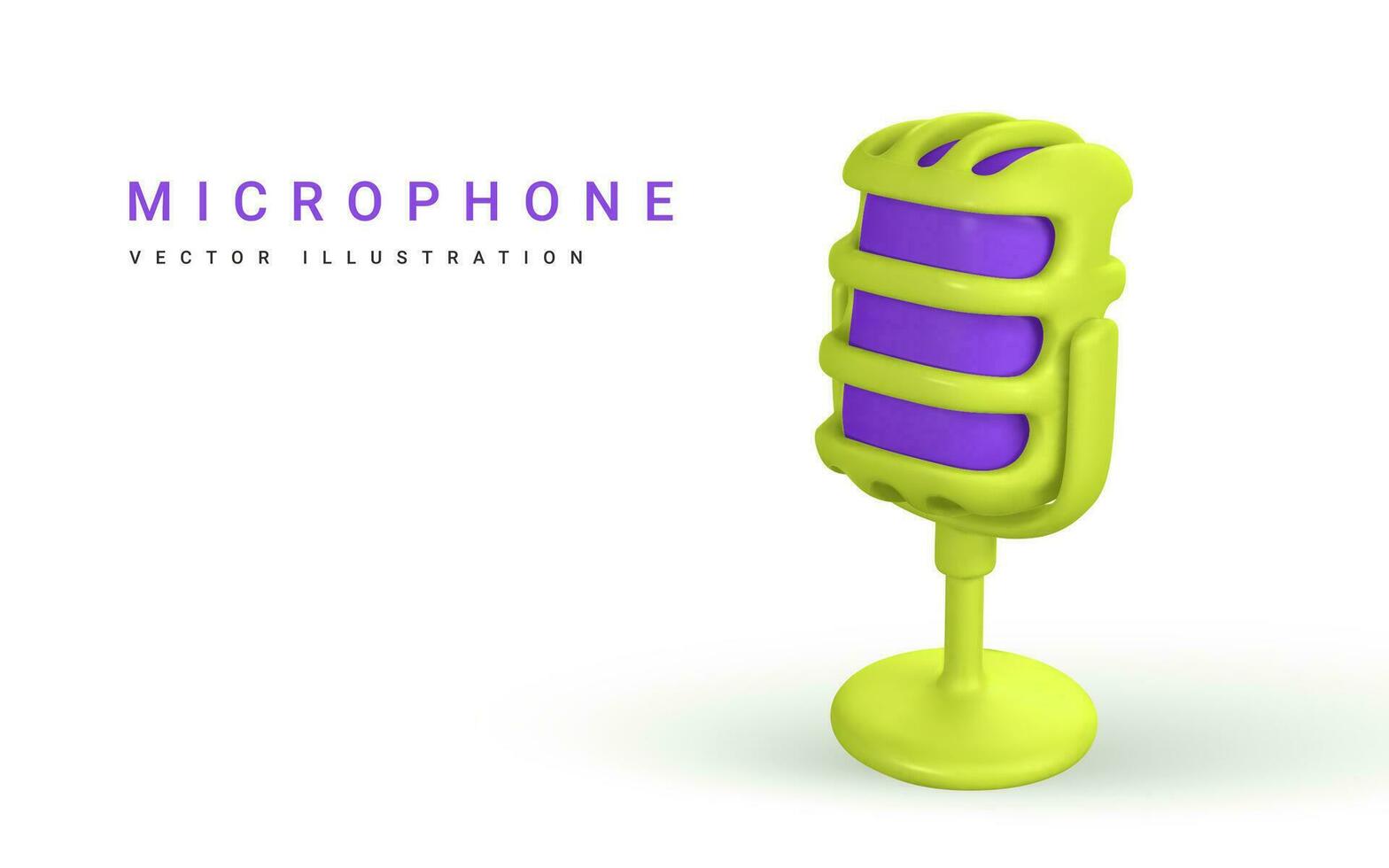 3d mikrofon för radio, musik eller karaoke. audio Utrustning för sändningar och intervjuer i tecknad serie stil. vektor illustration