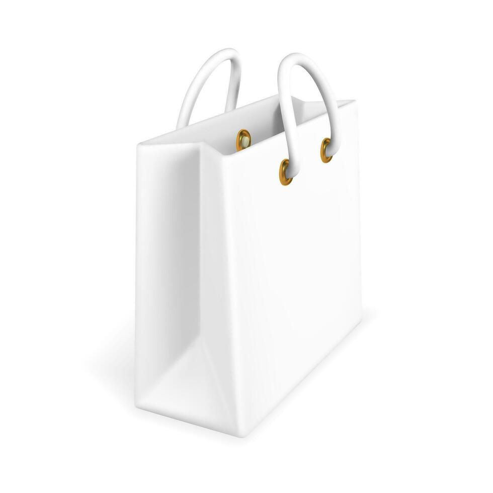 3d tömma vit handla väska isolerat på vit bakgrund. handla begrepp. vektor illustration