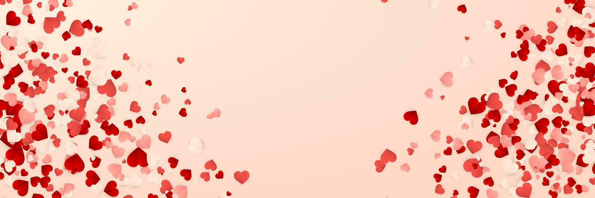 Lycklig valentines dag bakgrund, papper röd, rosa och vit hjärtan konfetti. vektor illustration