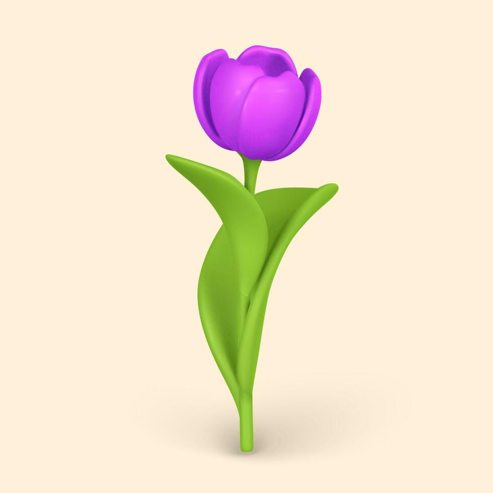 3d süß bunt Frühling Blume Tulpe im Karikatur Stil zum Strauß oder Dekoration. Vektor Illustration