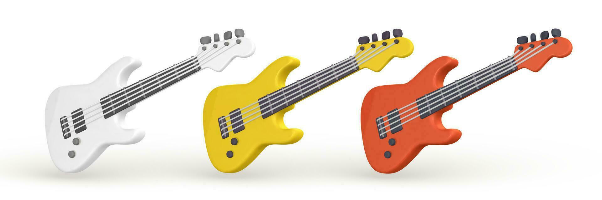 3d realistisch elektrisch Gitarre zum Musik- Konzept Design im Plastik Karikatur Stil. Vektor Illustration