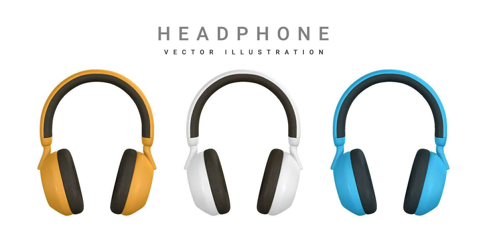 3d realistisk Färg hörlurar i plast tecknad serie stil. vektor illustration