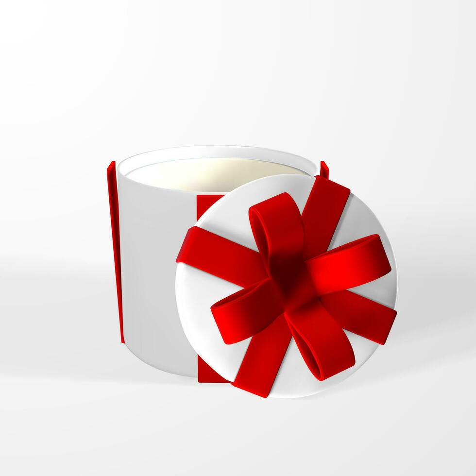 3d machen und zeichnen durch Gittergewebe realistisch Geschenk Box mit Bogen. Papier Box mit Schatten isoliert auf Weiß Hintergrund. Vektor Illustration