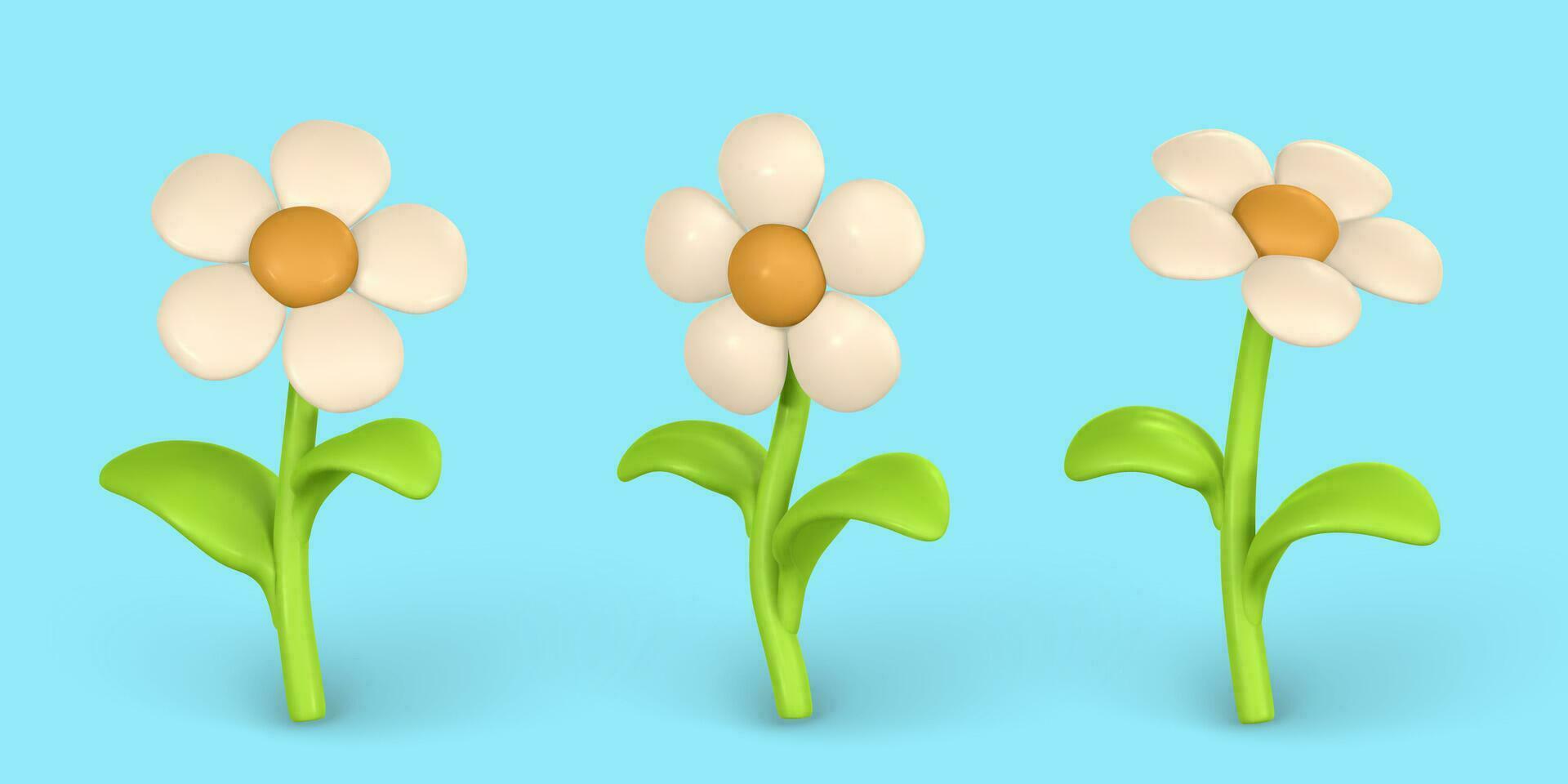 3d süß bunt Gänseblümchen Blume. Kamille im Karikatur Stil. Vektor Illustration