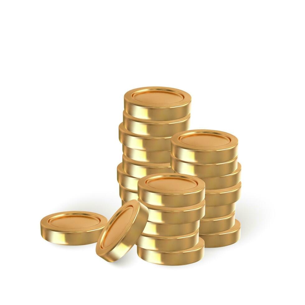 realistisk stack av guld mynt isolerat på vit bakgrund. lugg av guld mynt. vektor illustration