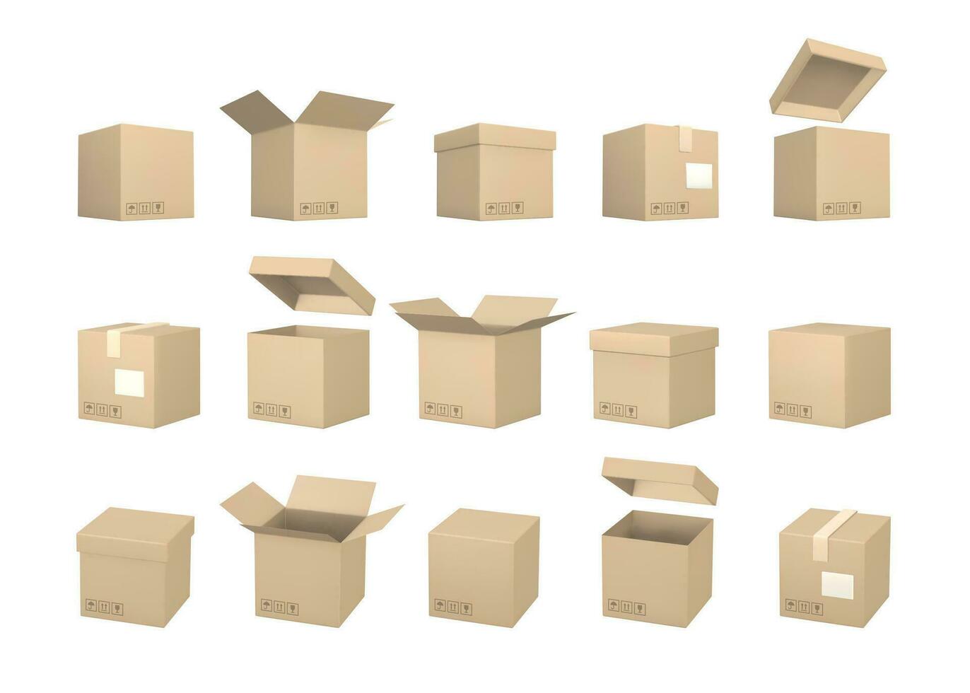 einstellen von realistisch Karton Boxen. Lieferung Bedienung Konzept. Vektor Illustration