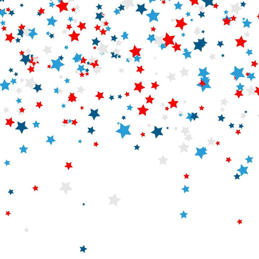 firande konfetti i nationell färger av usa. Semester konfetti i oss flagga färger. 4:e juli oberoende dag bakgrund vektor