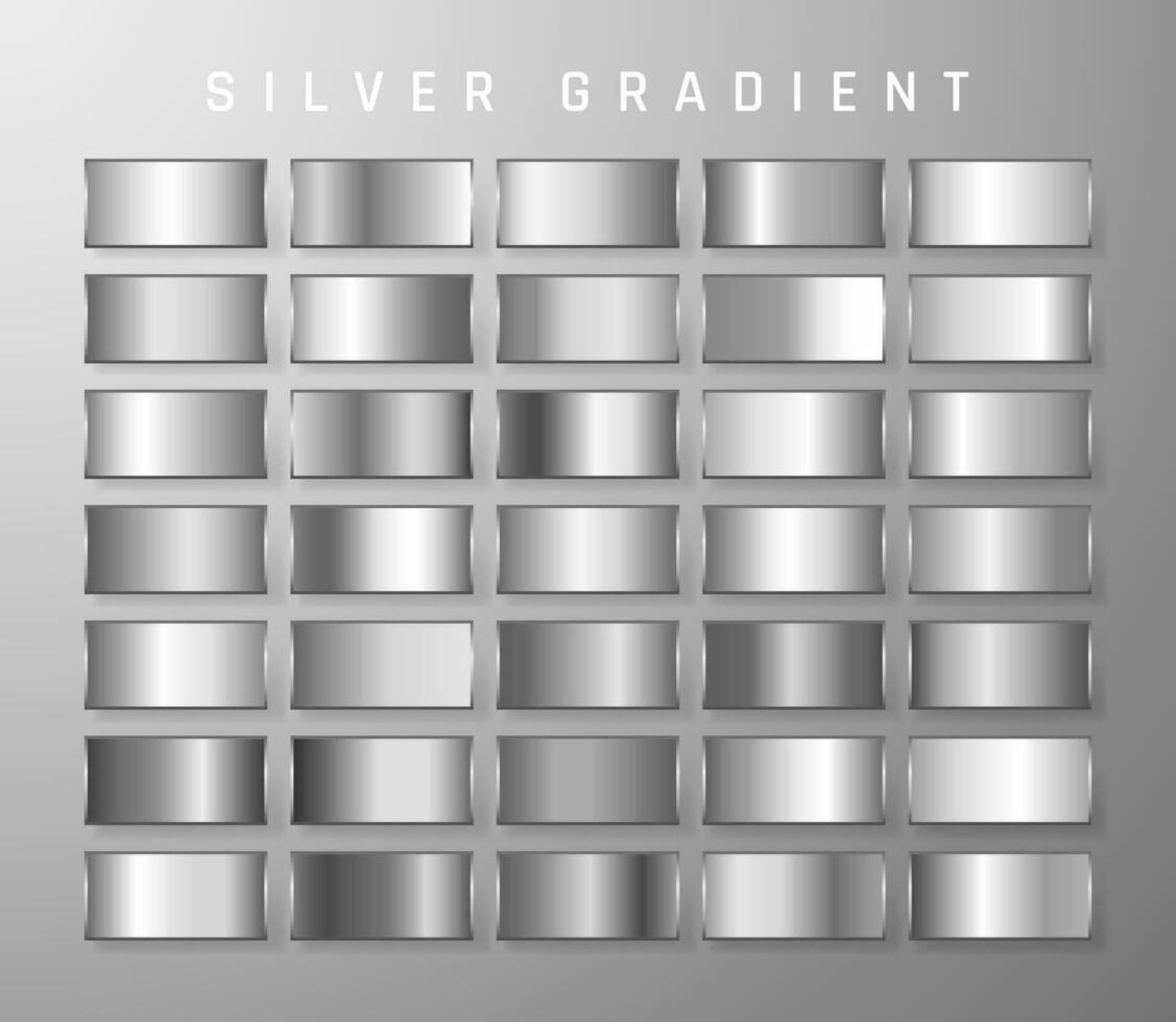 Sammlung von silbernem, chrommetallischem Farbverlauf. Brillantplatten mit Silbereffekt. Vektor-Illustration vektor