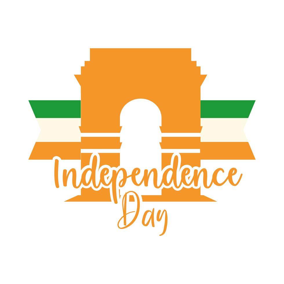 Happy Independence Day Indien Indian Gate Monument National Flat Style Icon vektor