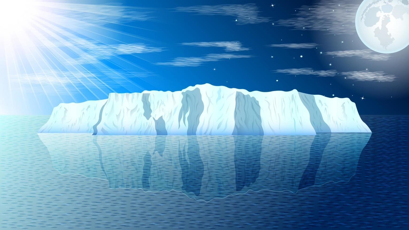 arktiskt isberg landskap dag på natten bakgrund vektor