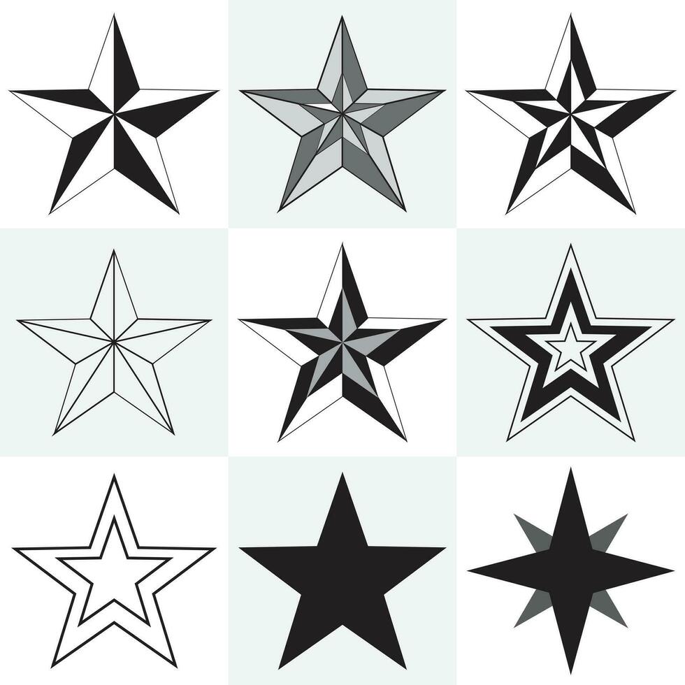 Star Symbole Satz. einzigartig Farbe Star setzt. funkeln Sterne. funkelt, leuchtenden platzen. Weihnachten Vektor Symbole isoliert. 3d Trophäe Star Symbol.