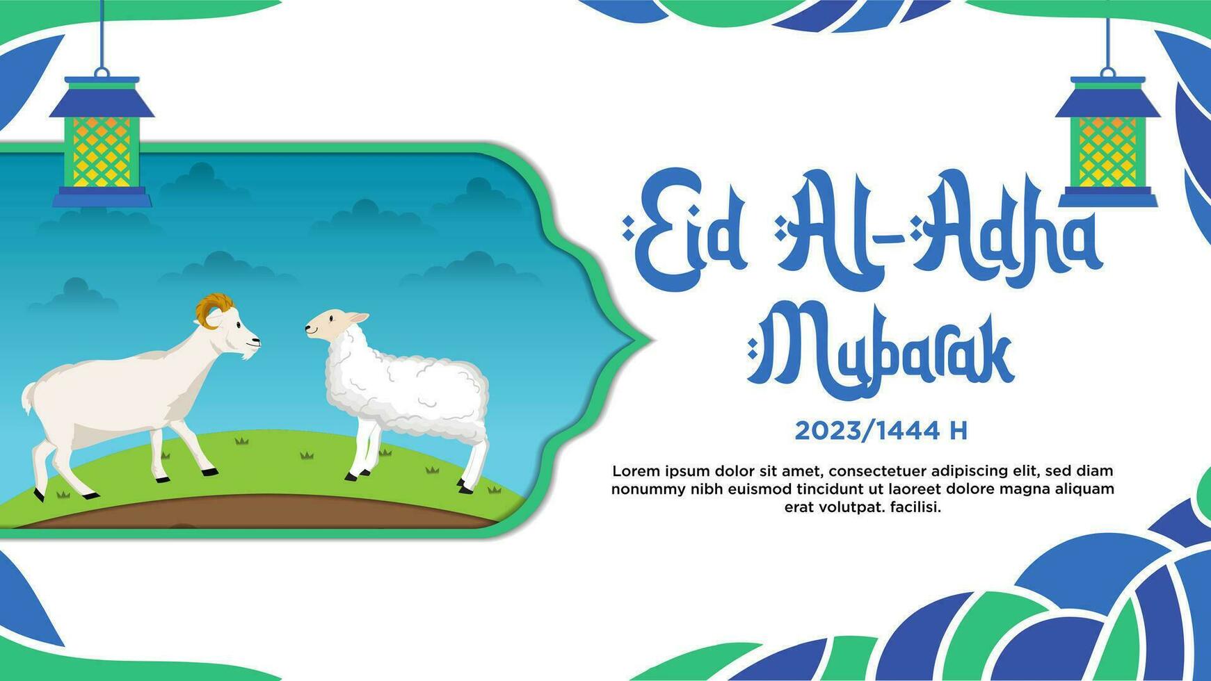 Banner Blau und Grün einfach abstrakt Thema von glücklich eid al-adha mit Illustration vektor